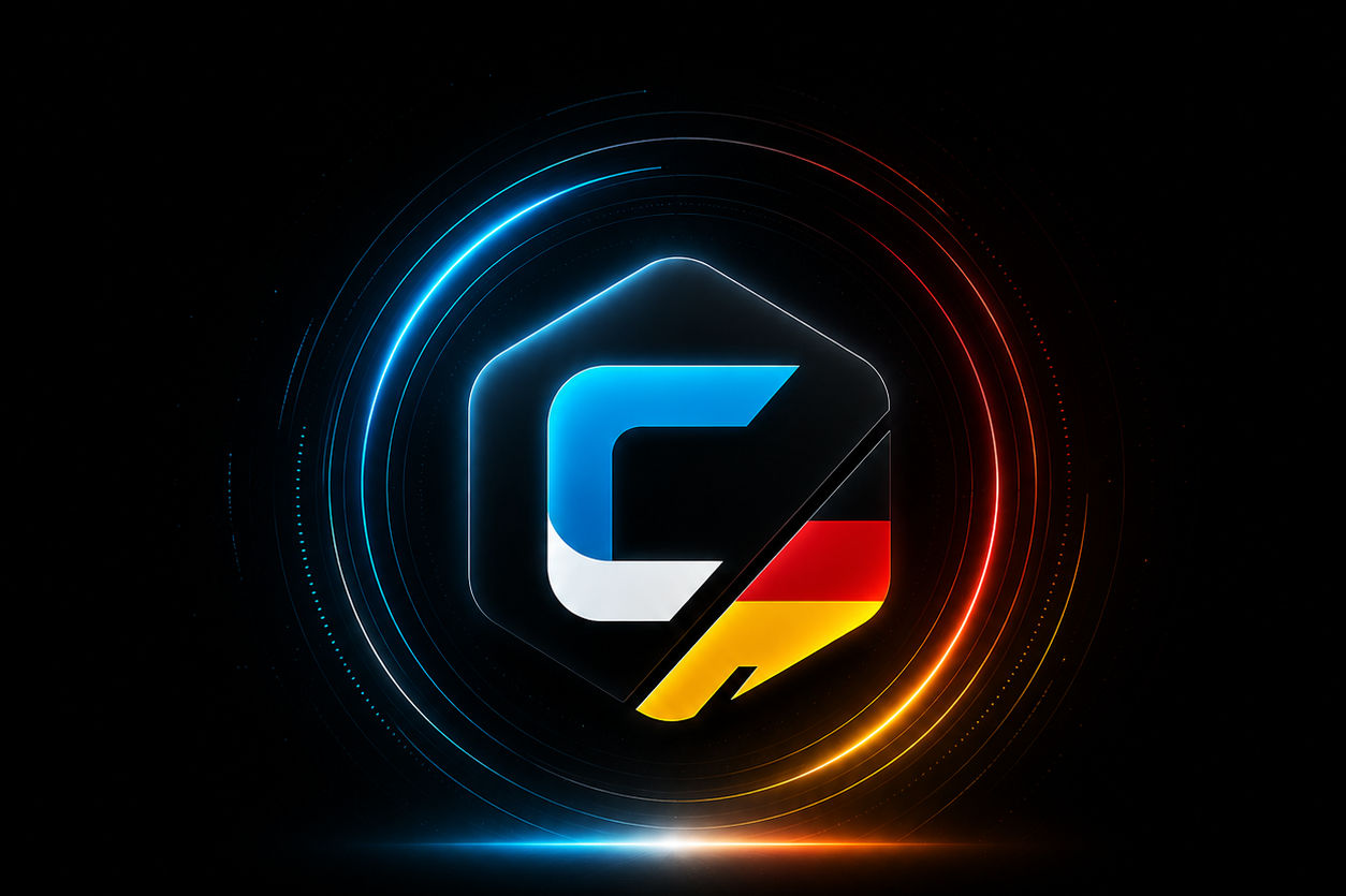 Carnomaly Germany emblem surrounded by illuminated blue, red and gold rings